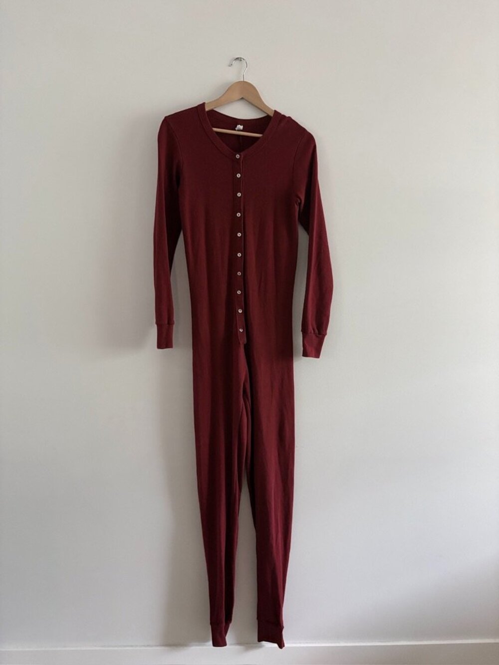 American Apparel Ribbed Cotton Onesie Lounge Sleep PJ Deep Red Size Large - Picture 3 of 6